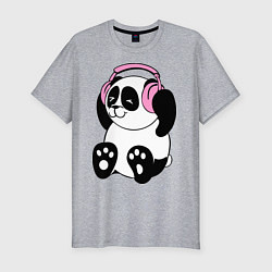 Мужская slim-футболка Panda in headphones панда в наушниках