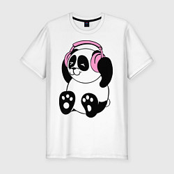 Мужская slim-футболка Panda in headphones панда в наушниках