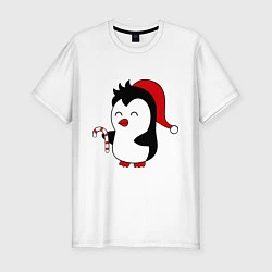 Мужская slim-футболка Новогодний пингвин