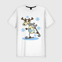 Мужская slim-футболка Олень на лыжах