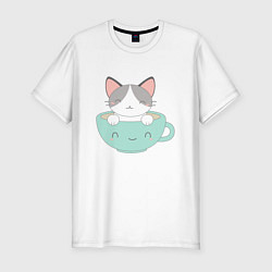 Мужская slim-футболка Чайный котик