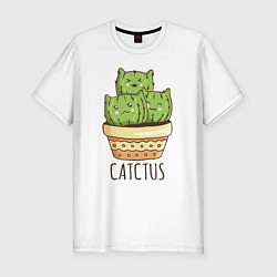 Футболка slim-fit Кактус Котики, цвет: белый