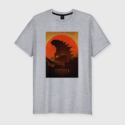 Мужская slim-футболка Godzilla and red sun
