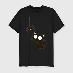 Мужская slim-футболка Котик и паучек