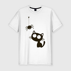 Мужская slim-футболка Котик и паучек