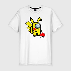 Мужская slim-футболка Among us Pikachu and Pokeball