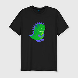 Мужская slim-футболка Зеленый дракончик-динозаврик