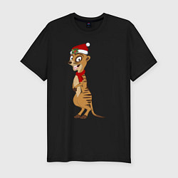 Футболка slim-fit Новогодний сурикат, цвет: черный