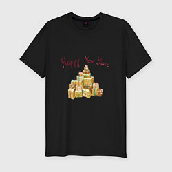 Футболка slim-fit Елка из подарков, цвет: черный