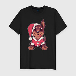 Мужская slim-футболка Рождественский пёсик