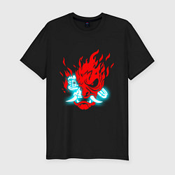 Мужская slim-футболка Cyberpunk neon samurai