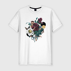 Футболка slim-fit Paintings and flowers, цвет: белый