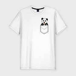 Футболка slim-fit Довольная панда в кармане, цвет: белый
