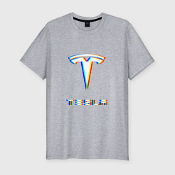 Мужская slim-футболка TESLA MOTORS GLITCH ТЕСЛА