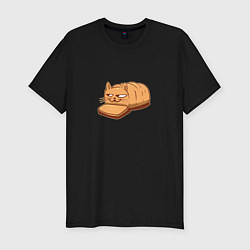 Футболка slim-fit Кот хлеб - Bread Cat, цвет: черный