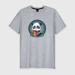 Мужская slim-футболка Панда с кружкой кофе