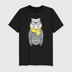 Футболка slim-fit Hipster Cat, цвет: черный