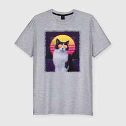 Футболка slim-fit Synthwave cat, цвет: меланж