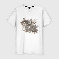 Мужская slim-футболка Черная змея и цветы