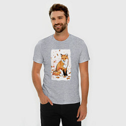 Футболка slim-fit ЛИСА В ЛИСТЬЯХ ОСЕННЕЕ НАСТРОНИЕ FOX IN THE FOREST, цвет: меланж — фото 2