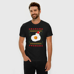 Футболка slim-fit Рождественский свитер Кот-яичница, цвет: черный — фото 2