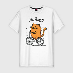 Футболка slim-fit Кот велосипедист, цвет: белый