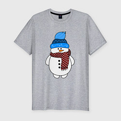 Мужская slim-футболка Снеговик в шапочке