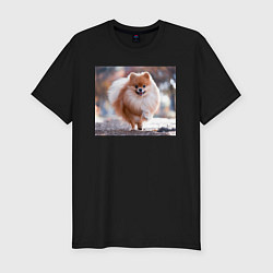 Футболка slim-fit Шпиц маленький, цвет: черный