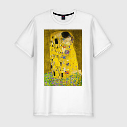 Мужская slim-футболка Поцелуй картина Климта