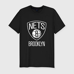 Мужская slim-футболка Бруклин Нетс логотип