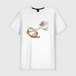 Футболка slim-fit Сотворение тигрёнка - пародия на Микеланджело, цвет: белый