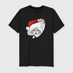 Мужская slim-футболка Новогодний енотик