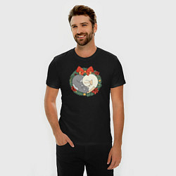 Футболка slim-fit Новый год Котики, цвет: черный — фото 2