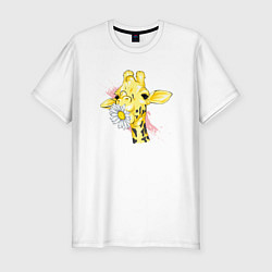 Мужская slim-футболка Жирафа с цветком