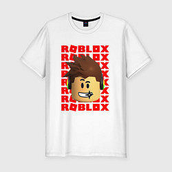 Мужская slim-футболка ROBLOX RED LOGO LEGO FACE