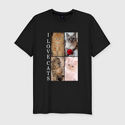 Футболка slim-fit I LOVE CATS Я ЛЮБЛЮ КОШЕК, цвет: черный