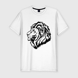 Мужская slim-футболка Лев в наушниках