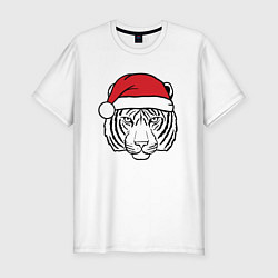 Футболка slim-fit Тигр в новогодней шапке, цвет: белый
