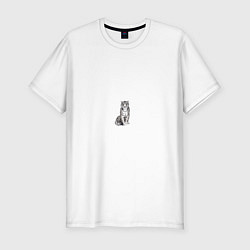 Мужская slim-футболка Сидящая белая тигрица
