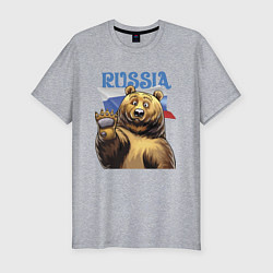 Мужская slim-футболка Прикольный русский медвежара