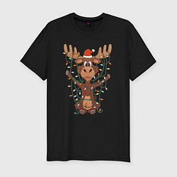 Футболка slim-fit НОВОГОДНИЙ ОЛЕНЬ CHRISTMAS DEER, цвет: черный