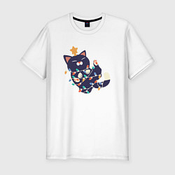 Мужская slim-футболка Елка новыйгод кот