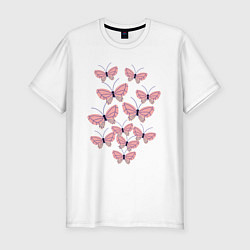 Мужская slim-футболка Пастельные бабочки в животе