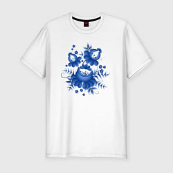 Мужская slim-футболка Голубой орнамент Гжель
