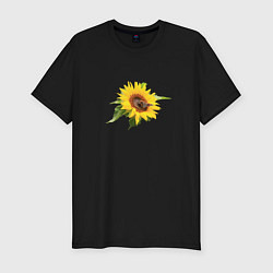 Мужская slim-футболка Бабочка на цветке подсолнуха