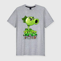 Футболка slim-fit Plants vs Zombies Горохострел, цвет: меланж