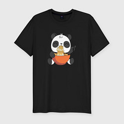 Футболка slim-fit Cute Panda Eating Ramen, цвет: черный