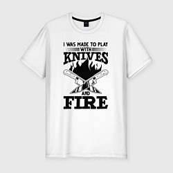 Мужская slim-футболка Меня заставили играть с ножами и огнем