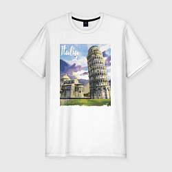 Футболка slim-fit Италия Пизанская башня, цвет: белый