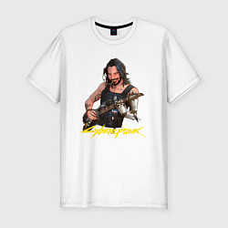 Футболка slim-fit Джонни Cyberpunk2077 Johnny с гитарой, цвет: белый